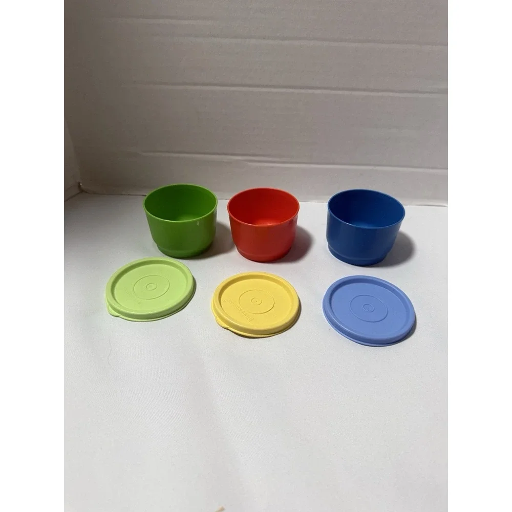 Lot of‎ 3 Vintage TUPPERWARE Vibrant Multi Color Snack Cups/Bowls